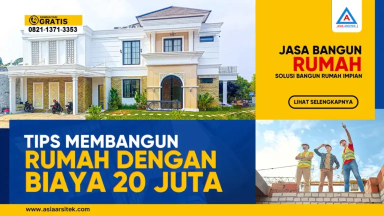 Tips Membangun Rumah Dengan Biaya 20 Juta – Ilustrasi rumah mungil dengan desain sederhana, material ekonomis, dan strategi pembangunan bertahap yang ramah anggaran.