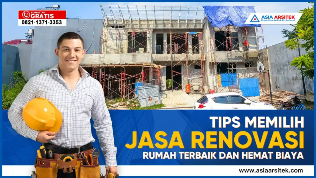 Tips Memilih Jasa Renovasi Rumah Terbaik – Ilustrasi pemilik rumah sedang berdiskusi dengan kontraktor berpengalaman untuk merencanakan renovasi hemat biaya di area perkotaan.