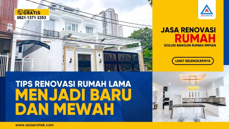 Tips Renovasi Rumah Lama Menjadi Baru dan Mewah – Ilustrasi transformasi rumah lama dengan fasad elegan, interior modern, dan detail mewah untuk tampilan yang segar dan berkelas.