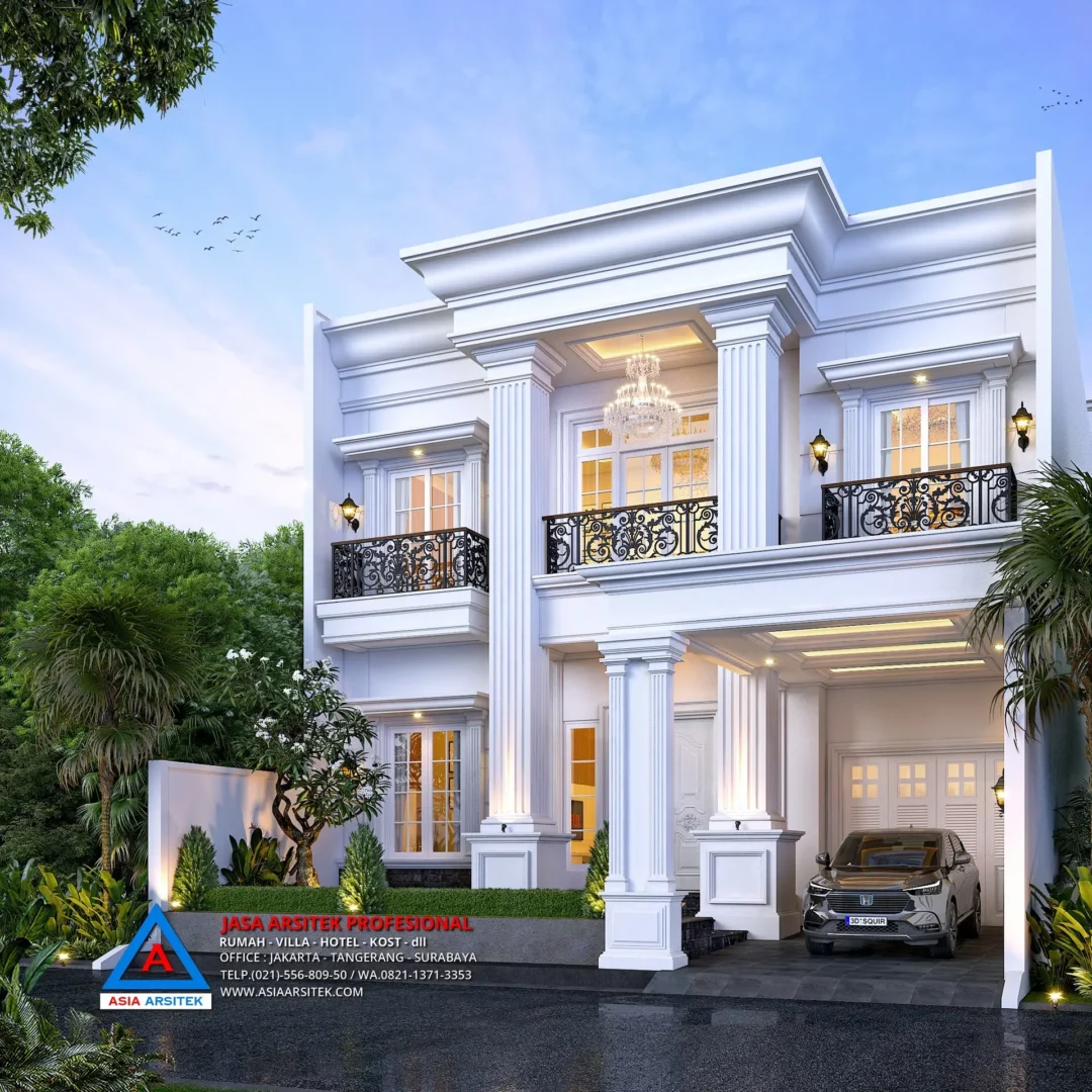 fasad depan tanpa pagar Jasa Arsitek Desain Rumah Klasik 2 Lantai di Kebon Jeruk Jakarta Barat, jasa desain rumah, jasa arsitek rumah, jasa desain interior, jasa desain rumah Jakarta Barat, jasa arsitek rumah Jakarta Barat, jasa arsitek Jakarta Barat
