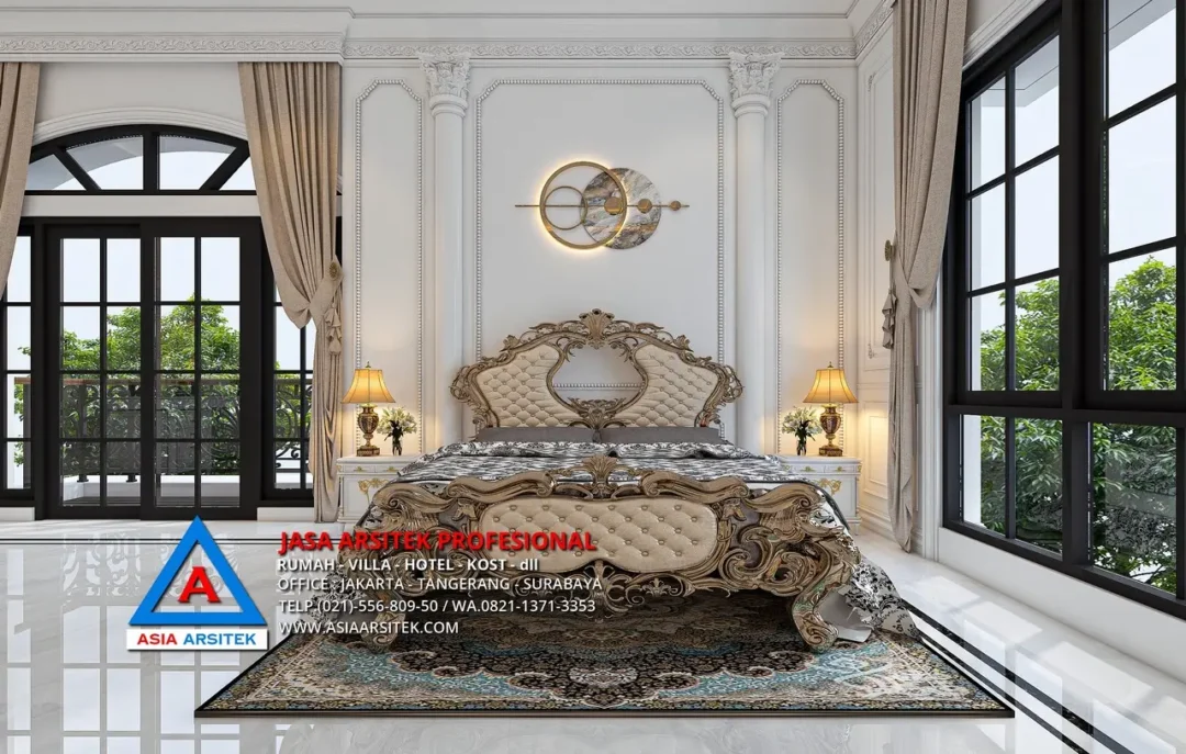 kamar tidur utama Jasa Arsitek Desain Rumah Klasik 2 Lantai di Tambun Bekasi, jasa desain rumah, jasa arsitek rumah, jasa desain interior, jasa desain rumah Bekasi, jasa arsitek rumah Bekasi, jasa arsitek Bekasi