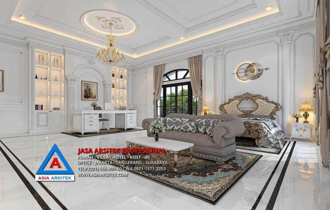 kamar utama Jasa Arsitek Desain Rumah Klasik 2 Lantai di Tambun Bekasi, jasa desain rumah, jasa arsitek rumah, jasa desain interior, jasa desain rumah Bekasi, jasa arsitek rumah Bekasi, jasa arsitek Bekasi