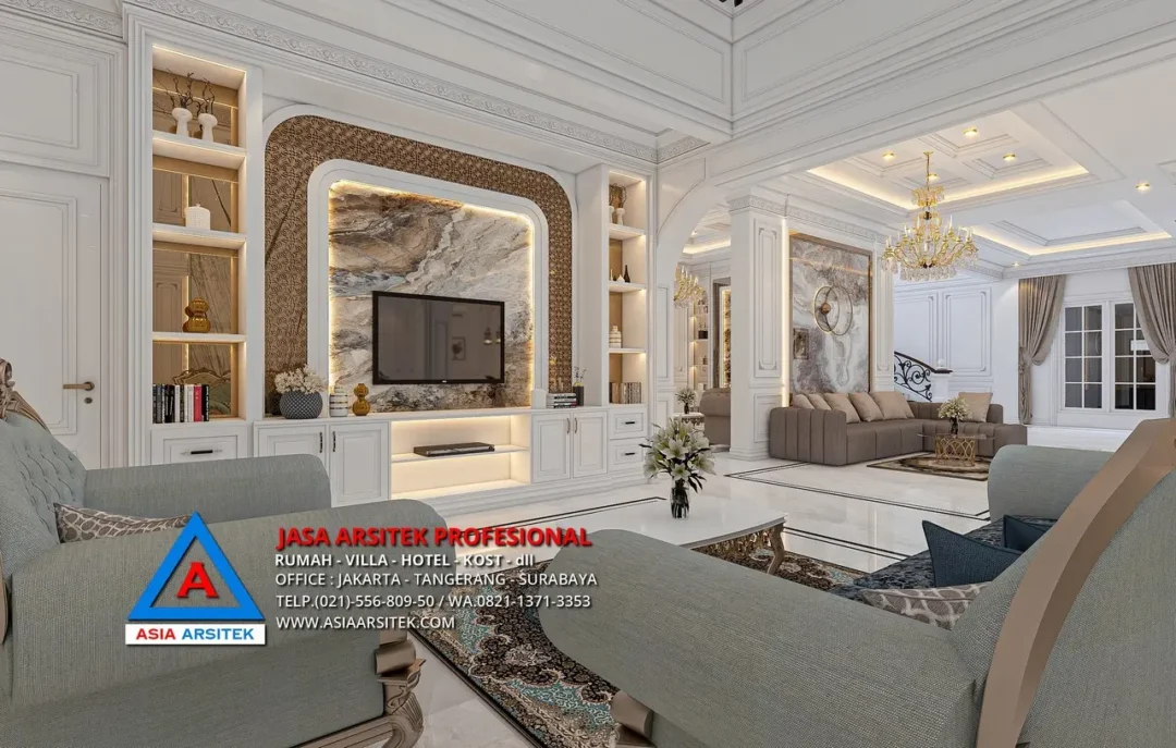 ruang keluarga Jasa Arsitek Desain Rumah Klasik 2 Lantai di Tambun Bekasi, jasa desain rumah, jasa arsitek rumah, jasa desain interior, jasa desain rumah Bekasi, jasa arsitek rumah Bekasi, jasa arsitek Bekasi