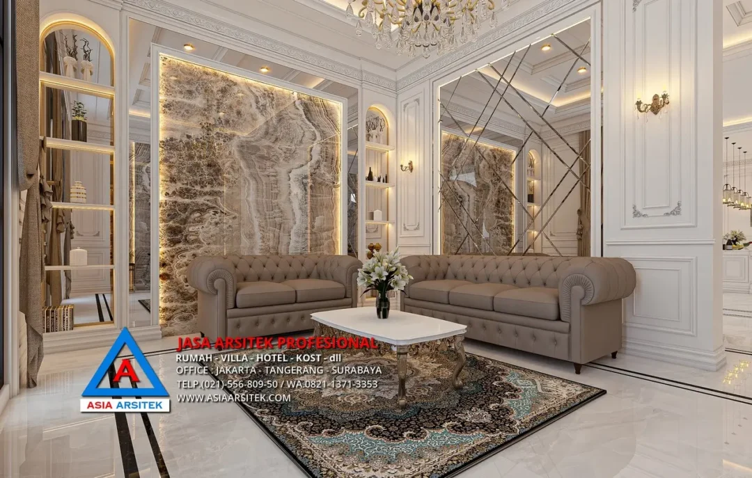 ruang tamu Jasa Arsitek Desain Rumah Klasik 2 Lantai di Tambun Bekasi, jasa desain rumah, jasa arsitek rumah, jasa desain interior, jasa desain rumah Bekasi, jasa arsitek rumah Bekasi, jasa arsitek Bekasi