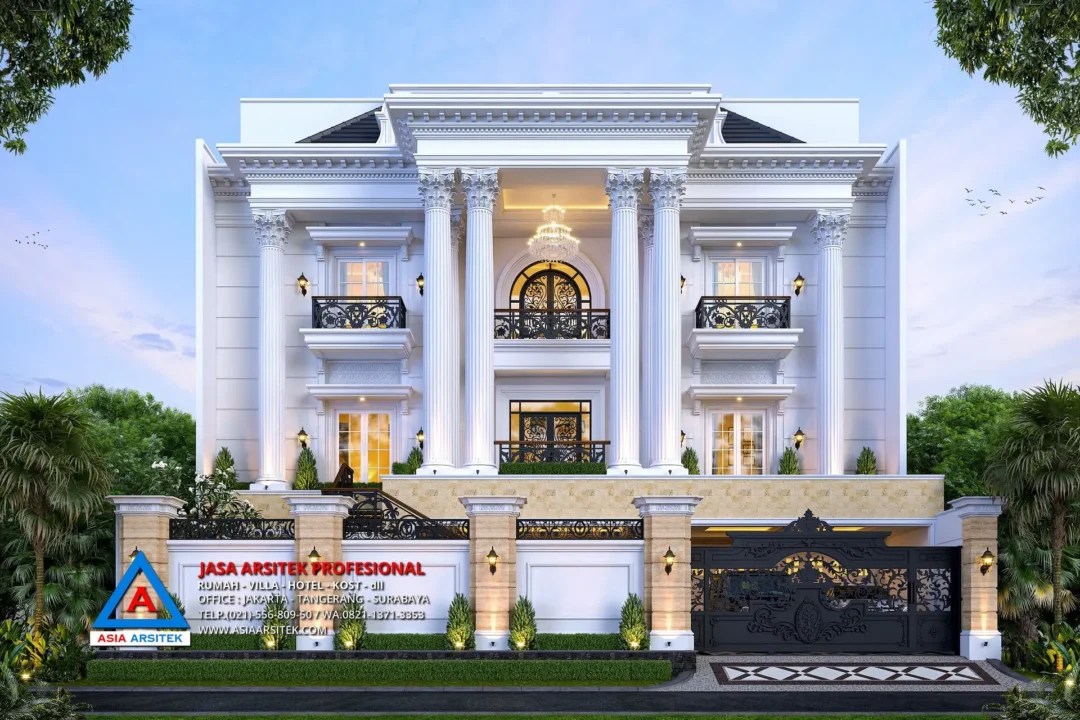 tampak depan Jasa Arsitek Desain Rumah Klasik 4 Lantai di Kelapa Gading Jakarta Utara, jasa desain rumah, jasa arsitek rumah, jasa desain interior, jasa desain rumah Jakarta Utara, jasa arsitek rumah Jakarta Utara, jasa arsitek Jakarta Utara