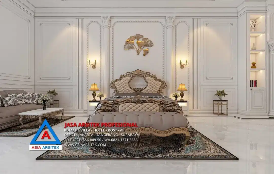 kamar utama Jasa Arsitek Desain Rumah Klasik 4 Lantai di Kelapa Gading Jakarta Utara, jasa desain rumah, jasa arsitek rumah, jasa desain interior, jasa desain rumah Jakarta Utara, jasa arsitek rumah Jakarta Utara, jasa arsitek Jakarta Utara