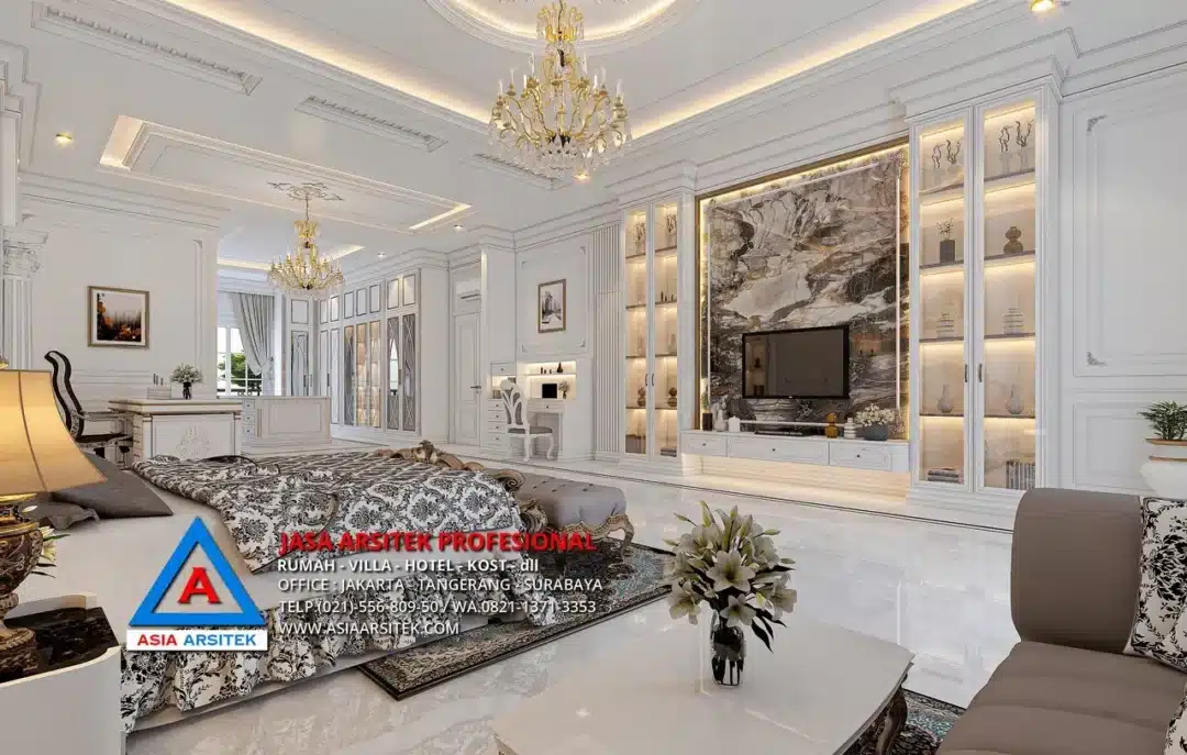kamar tidur utama Jasa Arsitek Desain Rumah Klasik 4 Lantai di Kelapa Gading Jakarta Utara, jasa desain rumah, jasa arsitek rumah, jasa desain interior, jasa desain rumah Jakarta Utara, jasa arsitek rumah Jakarta Utara, jasa arsitek Jakarta Utara