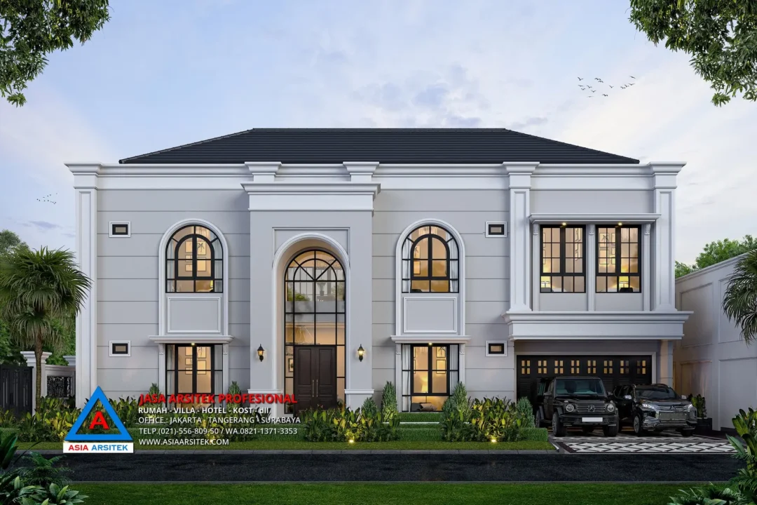 fasad Jasa Arsitek Desain Rumah Mediterania 2 Lantai di Pesanggrahan Jakarta Selatan, jasa desain rumah, jasa arsitek rumah, jasa desain interior, jasa desain rumah Jakarta Selatan, jasa arsitek rumah Jakarta Selatan, jasa arsitek Jakarta Selatan
