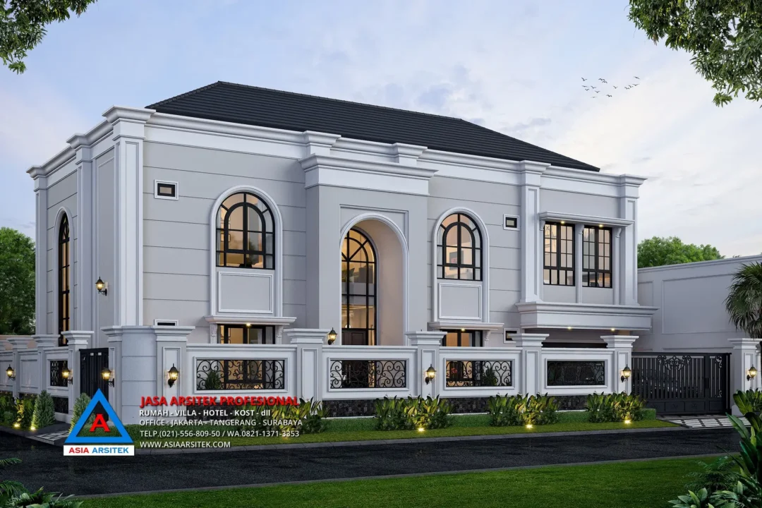 fasad Jasa Arsitek Desain Rumah Mediterania 2 Lantai di Pesanggrahan Jakarta Selatan, jasa desain rumah, jasa arsitek rumah, jasa desain interior, jasa desain rumah Jakarta Selatan, jasa arsitek rumah Jakarta Selatan, jasa arsitek Jakarta Selatan