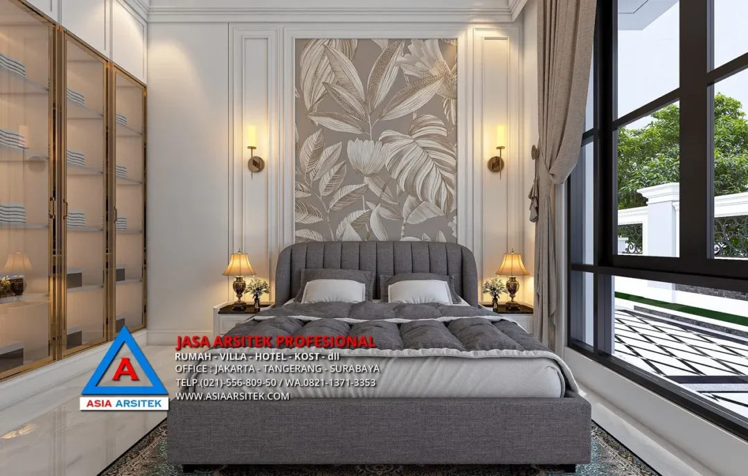 kamar tidur utama Jasa Arsitek Desain Rumah Mediterania 2 Lantai di Pesanggrahan Jakarta Selatan, jasa desain rumah, jasa arsitek rumah, jasa desain interior, jasa desain rumah Jakarta Selatan, jasa arsitek rumah Jakarta Selatan, jasa arsitek Jakarta Selatan