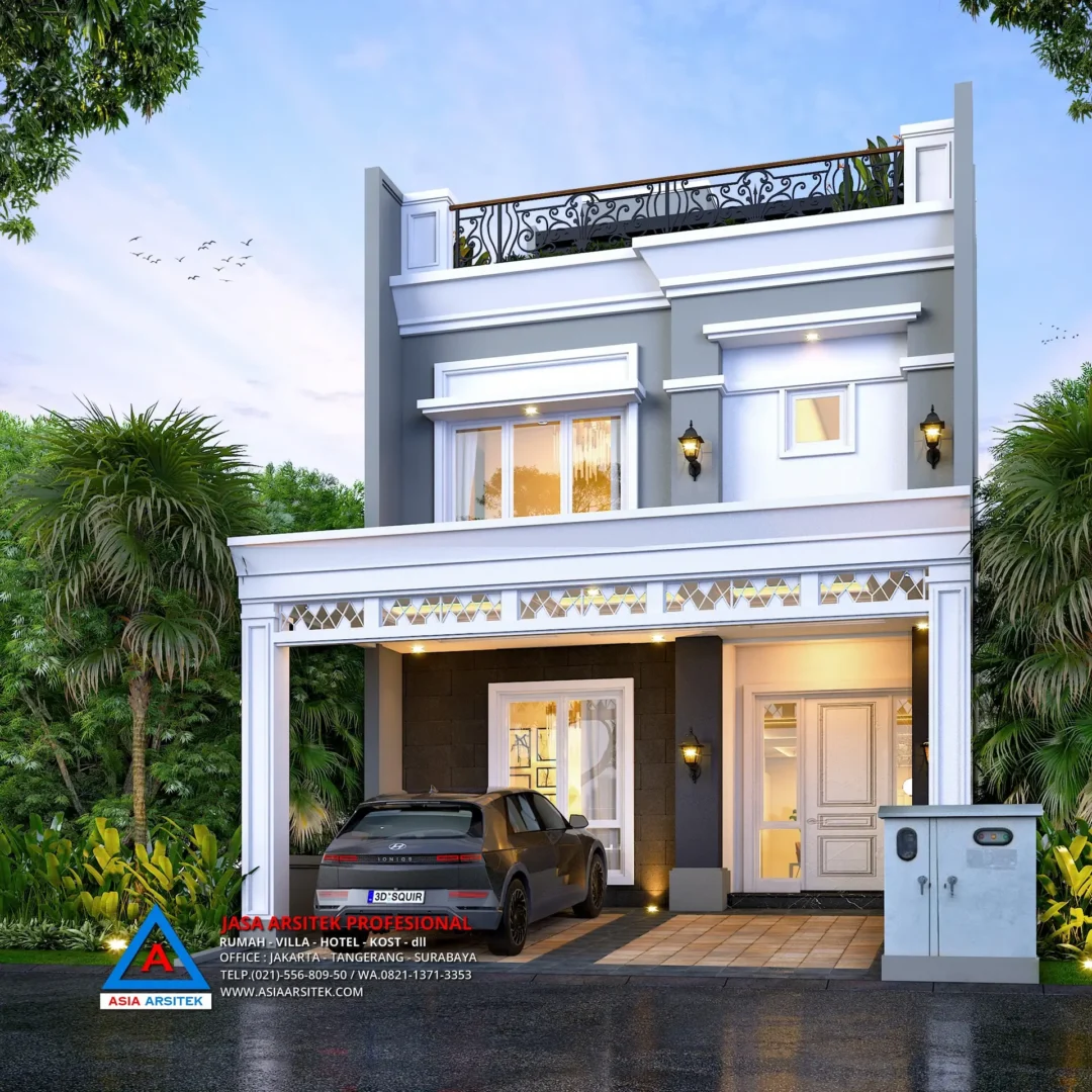 view depan Jasa Arsitek Desain Rumah Minimalis 3 Lantai di Gading Serpong Tangerang, jasa desain rumah, jasa arsitek rumah, jasa desain interior, jasa desain rumah Jakarta Barat, jasa arsitek rumah Jakarta Barat, jasa arsitek Jakarta Barat