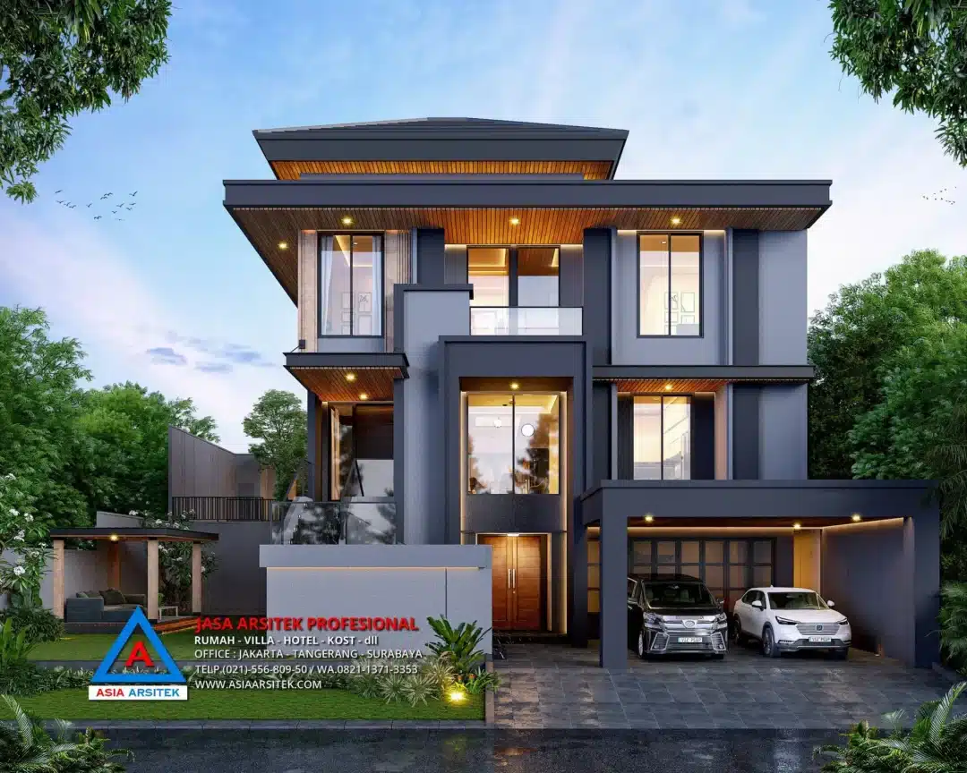 view depan tanpa pagar Jasa Arsitek Desain Rumah Modern 2 Lantai di BSD, jasa desain rumah, jasa arsitek rumah, jasa desain interior, jasa desain rumah BSD, jasa arsitek rumah BSD, jasa arsitek BSD