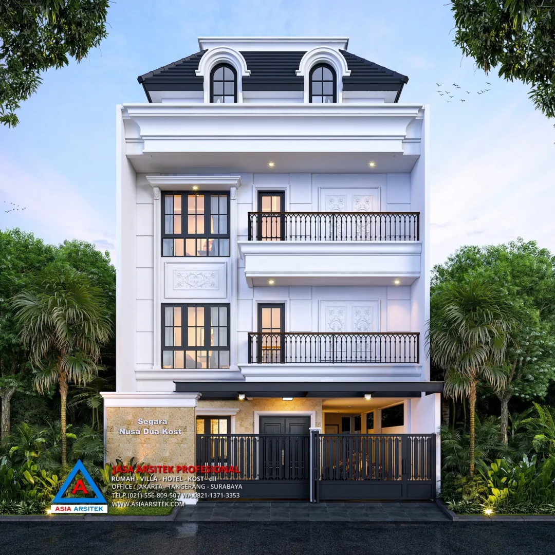 tampak depan Jasa Desain Rumah Kost 3 Lantai di Nusa Dua Bali, jasa desain rumah kost bali, jasa desain rumah kost, contoh desain kos kosan, contoh desain kos kosan minimalis, contoh desain kos kosan sederhana, contoh desain rumah kost, contoh desain rumah kost 2 lantai, desain bangunan kost minimalis, asia arsitek jasa arsitek desain rumah villa kost hotel, arsitek rumah kost,