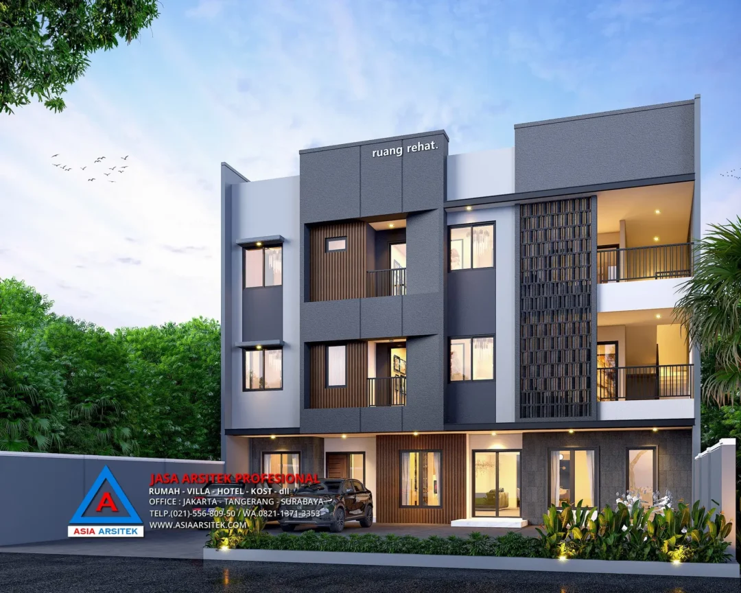 tampak depan Jasa Desain Rumah Kost 3 Lantai di Rembang Jawa Tengah, jasa desain rumah kost Rembang, jasa desain rumah kost, contoh desain kos kosan, contoh desain kos kosan minimalis, contoh desain kos kosan sederhana, contoh desain rumah kost, contoh desain rumah kost 2 lantai, desain bangunan kost minimalis, asia arsitek jasa arsitek desain rumah villa kost hotel, arsitek rumah kost,