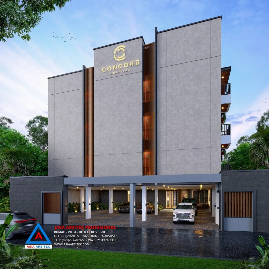 Tampak depan Jasa Desain Rumah Kost Kostel 4 Lantai di Bali, jasa desain rumah kost, contoh desain kos kosan, contoh desain kos kosan minimalis, contoh desain kos kosan sederhana, contoh desain rumah kost, contoh desain rumah kost 2 lantai, desain bangunan kost minimalis, asia arsitek jasa arsitek desain rumah villa kost hotel, arsitek rumah kost