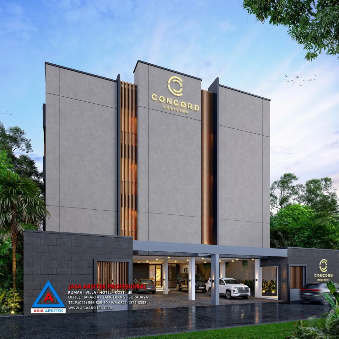 view depan Jasa Desain Rumah Kost Kostel 4 Lantai di Bali, jasa desain rumah kost, contoh desain kos kosan, contoh desain kos kosan minimalis, contoh desain kos kosan sederhana, contoh desain rumah kost, contoh desain rumah kost 2 lantai, desain bangunan kost minimalis, asia arsitek jasa arsitek desain rumah villa kost hotel, arsitek rumah kost