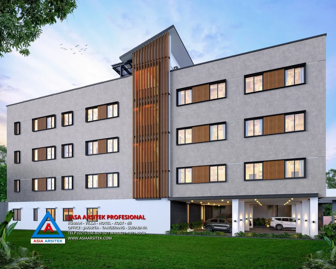 view samping kiri Jasa Desain Rumah Kost Kostel 4 Lantai di Bali, jasa desain rumah kost, contoh desain kos kosan, contoh desain kos kosan minimalis, contoh desain kos kosan sederhana, contoh desain rumah kost, contoh desain rumah kost 2 lantai, desain bangunan kost minimalis, asia arsitek jasa arsitek desain rumah villa kost hotel, arsitek rumah kost