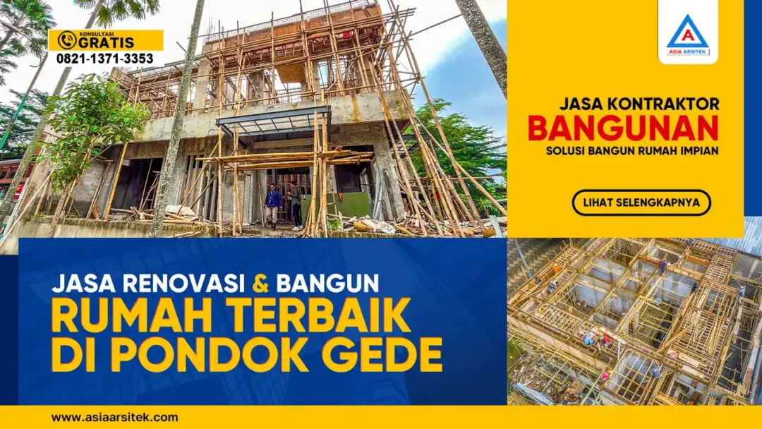Jasa Renovasi dan Bangun Rumah Terbaik di Pondok Gede Bekasi – Dokumentasi lapangan proyek renovasi dan pembangunan rumah dengan gaya modern dan pengerjaan detail oleh kontraktor lokal berpengalaman.