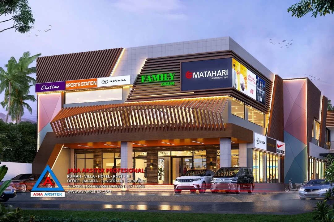 view depan Jasa Arsitek Desain Gedung Swalayan 2 Lantai di Kebumen Jawa Tengah, jasa desain rumah, jasa arsitek rumah, jasa desain interior, jasa desain rumah Kebumen, jasa arsitek rumah Kebumen, jasa arsitek Kebumen