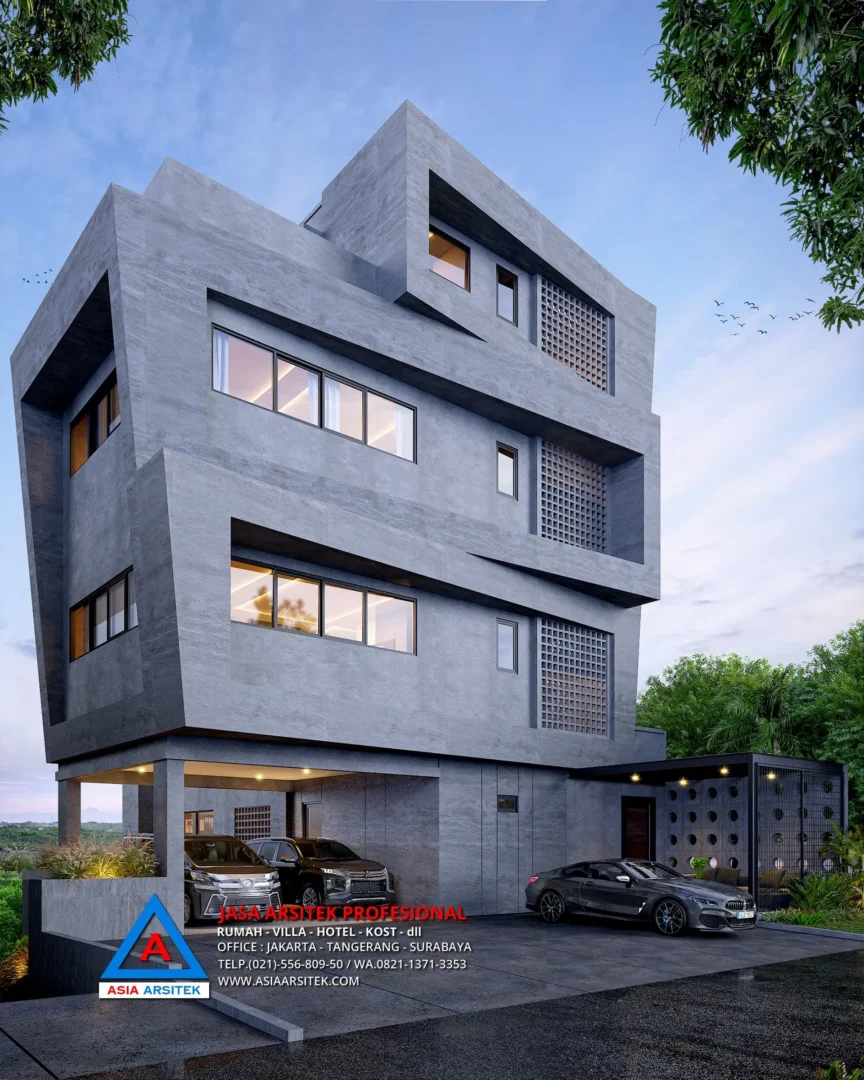 fasad Jasa Arsitek Desain Rumah Industrial 4 Lantai di Sentul City Bogor, jasa desain rumah, jasa arsitek rumah, jasa desain interior, jasa desain rumah Bogor, jasa arsitek rumah Bogor, jasa arsitek Bogor