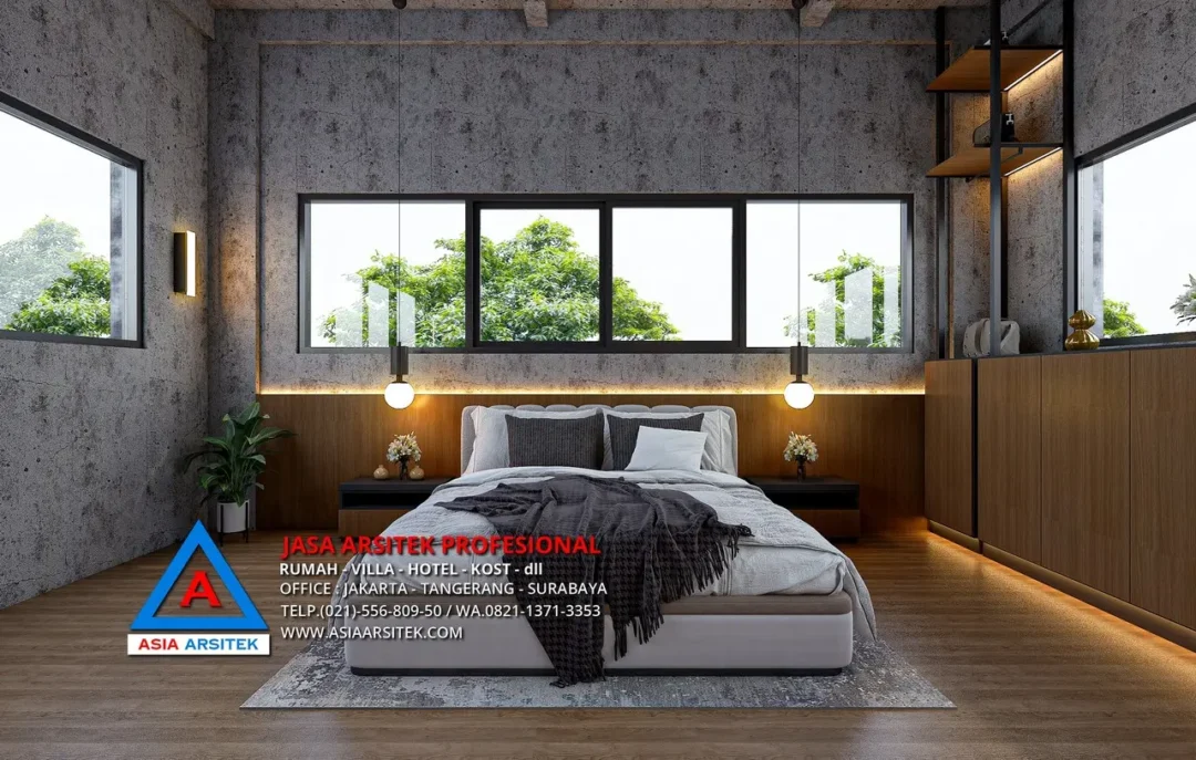 kamar utama Jasa Arsitek Desain Rumah Industrial 4 Lantai di Sentul City Bogor, jasa desain rumah, jasa arsitek rumah, jasa desain interior, jasa desain rumah Bogor, jasa arsitek rumah Bogor, jasa arsitek Bogor