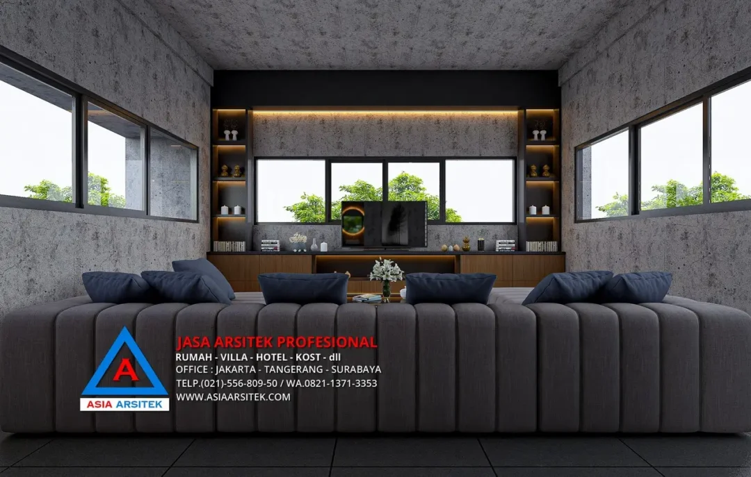 ruang keluarga Jasa Arsitek Desain Rumah Industrial 4 Lantai di Sentul City Bogor, jasa desain rumah, jasa arsitek rumah, jasa desain interior, jasa desain rumah Bogor, jasa arsitek rumah Bogor, jasa arsitek Bogor