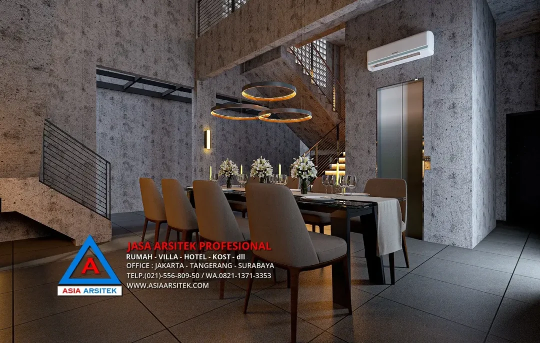 ruang makan Jasa Arsitek Desain Rumah Industrial 4 Lantai di Sentul City Bogor, jasa desain rumah, jasa arsitek rumah, jasa desain interior, jasa desain rumah Bogor, jasa arsitek rumah Bogor, jasa arsitek Bogor