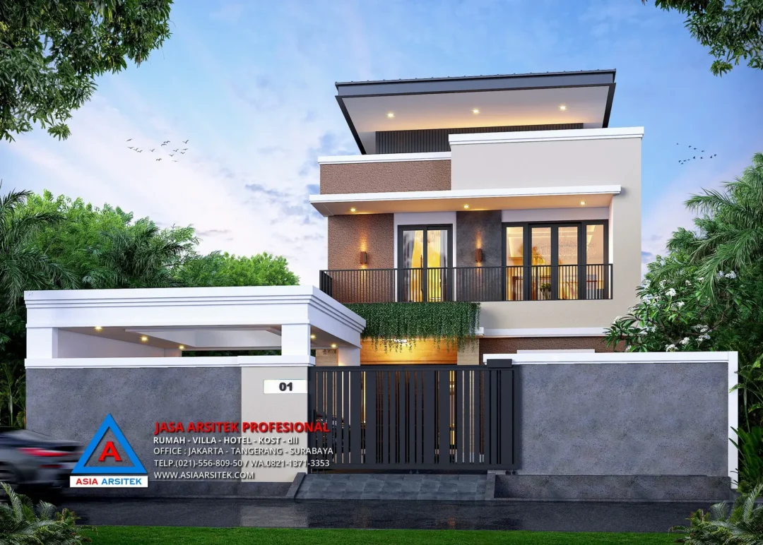 tampak depan Jasa Arsitek Desain Rumah Minimalis 3 Lantai di Ilir Timur I Palembang, jasa desain rumah, jasa arsitek rumah, jasa desain interior, jasa desain rumah Palembang, jasa arsitek rumah Palembang, jasa arsitek Palembang