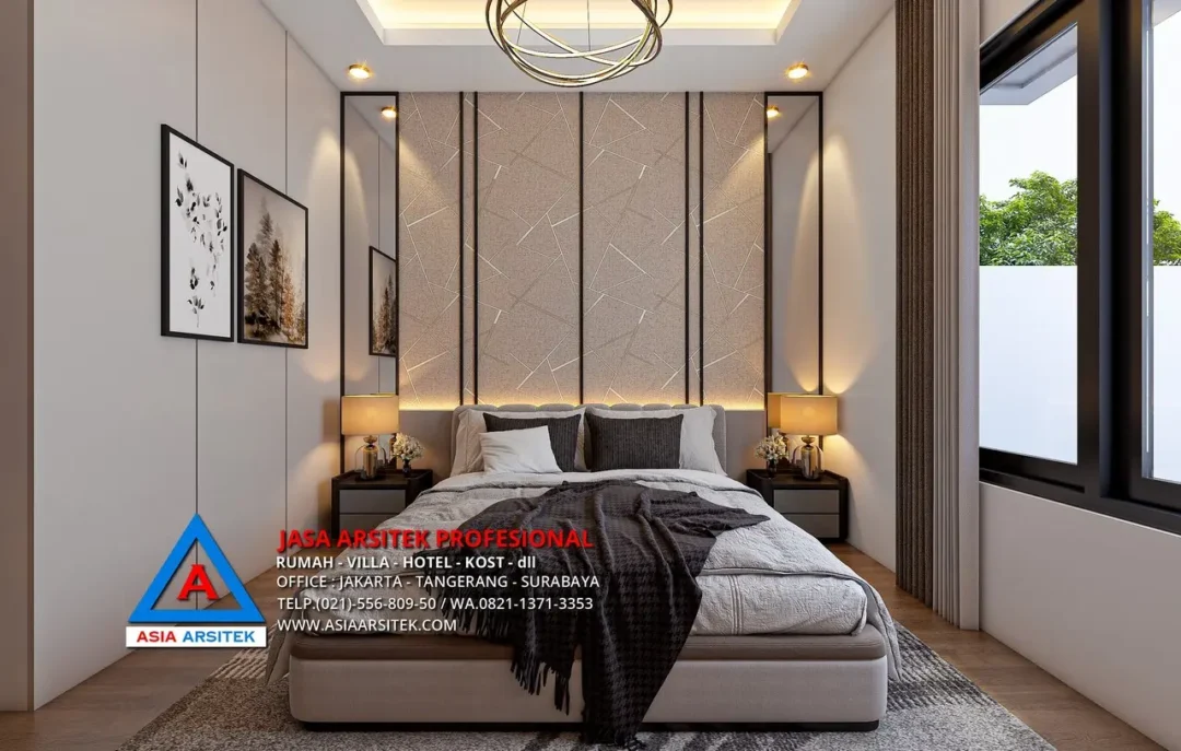 kamar tidur utama Jasa Arsitek Desain Rumah Minimalis 3 Lantai di Ilir Timur I Palembang, jasa desain rumah, jasa arsitek rumah, jasa desain interior, jasa desain rumah Palembang, jasa arsitek rumah Palembang, jasa arsitek Palembang