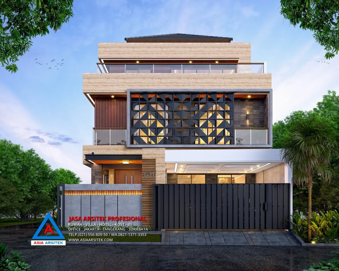 tampak depan Jasa Arsitek Desain Rumah Modern 3 Lantai di Bintara Bekasi, jasa desain rumah, jasa arsitek rumah, jasa desain interior, jasa desain rumah Bekasi, jasa arsitek rumah Bekasi, jasa arsitek Bekasi 