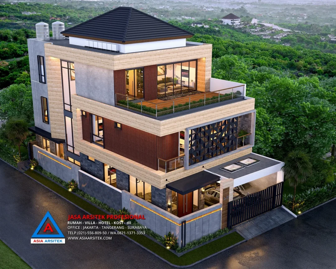 tampak atas Jasa Arsitek Desain Rumah Modern 3 Lantai di Bintara Bekasi, jasa desain rumah, jasa arsitek rumah, jasa desain interior, jasa desain rumah Bekasi, jasa arsitek rumah Bekasi, jasa arsitek Bekasi 