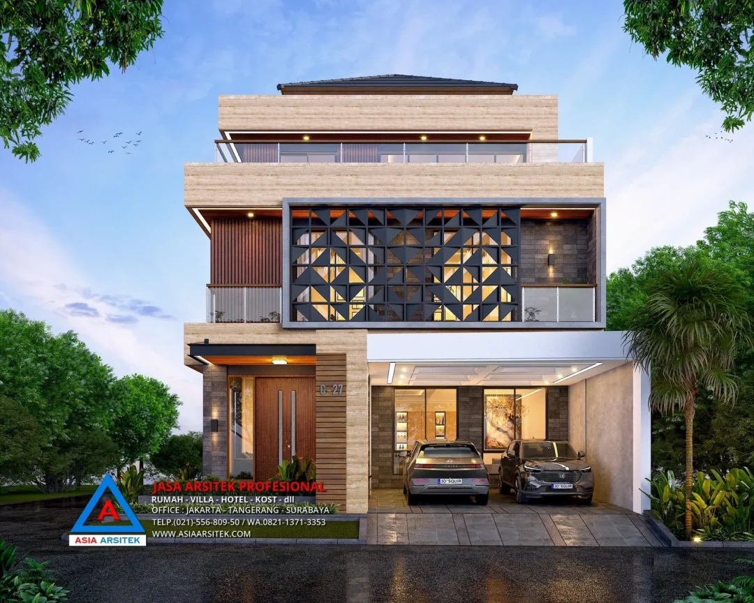 view depan Jasa Arsitek Desain Rumah Modern 3 Lantai di Bintara Bekasi, jasa desain rumah, jasa arsitek rumah, jasa desain interior, jasa desain rumah Bekasi, jasa arsitek rumah Bekasi, jasa arsitek Bekasi 