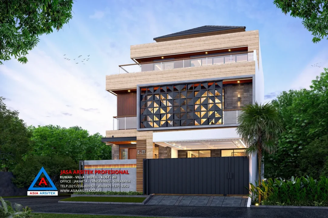 depan kanan Jasa Arsitek Desain Rumah Modern 3 Lantai di Bintara Bekasi, jasa desain rumah, jasa arsitek rumah, jasa desain interior, jasa desain rumah Bekasi, jasa arsitek rumah Bekasi, jasa arsitek Bekasi 