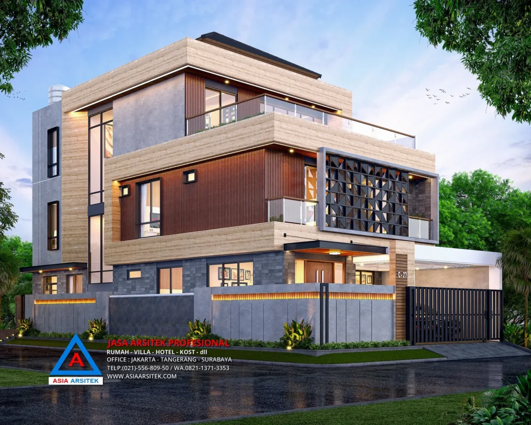 tampak samping kiri Jasa Arsitek Desain Rumah Modern 3 Lantai di Bintara Bekasi, jasa desain rumah, jasa arsitek rumah, jasa desain interior, jasa desain rumah Bekasi, jasa arsitek rumah Bekasi, jasa arsitek Bekasi 