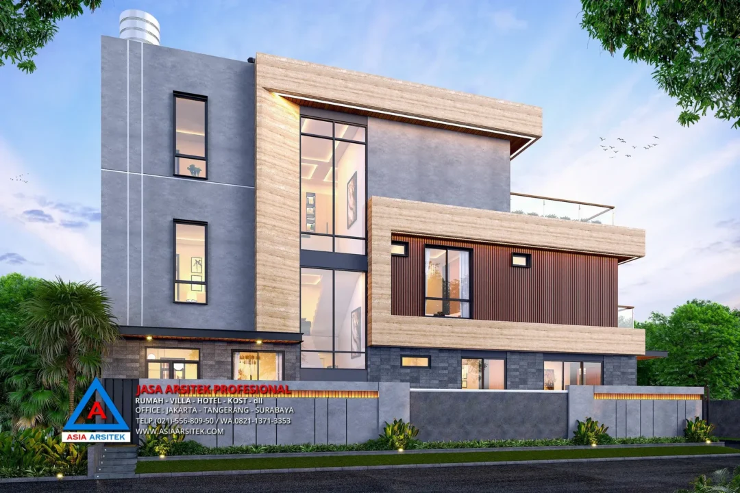 tampak kiri Jasa Arsitek Desain Rumah Modern 3 Lantai di Bintara Bekasi, jasa desain rumah, jasa arsitek rumah, jasa desain interior, jasa desain rumah Bekasi, jasa arsitek rumah Bekasi, jasa arsitek Bekasi 