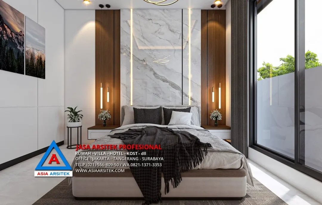 kamar utama Jasa Arsitek Desain Rumah Modern 3 Lantai di Bintara Bekasi, jasa desain rumah, jasa arsitek rumah, jasa desain interior, jasa desain rumah Bekasi, jasa arsitek rumah Bekasi, jasa arsitek Bekasi 