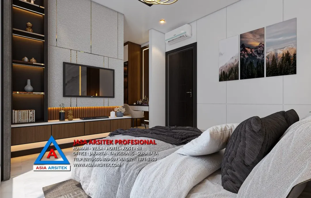 kamar utama Jasa Arsitek Desain Rumah Modern 3 Lantai di Bintara Bekasi, jasa desain rumah, jasa arsitek rumah, jasa desain interior, jasa desain rumah Bekasi, jasa arsitek rumah Bekasi, jasa arsitek Bekasi 