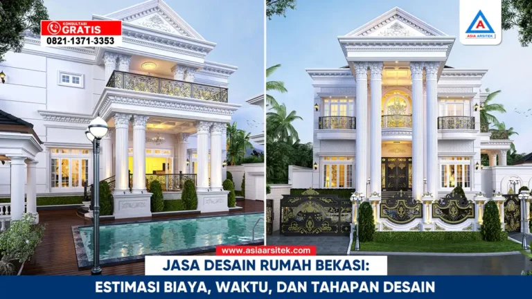 Jasa Desain Rumah Bekasi – Kontraktor terpercaya dengan layanan profesional, harga terjangkau, dan hasil berkualitas untuk hunian impian Anda! Ilustrasi desain rumah modern 2 lantai dengan gambar denah, estimasi waktu pengerjaan, dan tahapan proses desain arsitektur yang lengkap dan rapi.