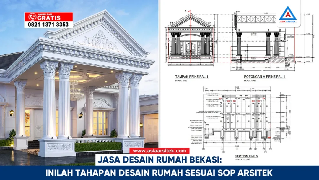 Jasa desain rumah Bekasi dengan tahapan lengkap sesuai SOP arsitek mulai dari konsep, gambar kerja, hingga visual 3D