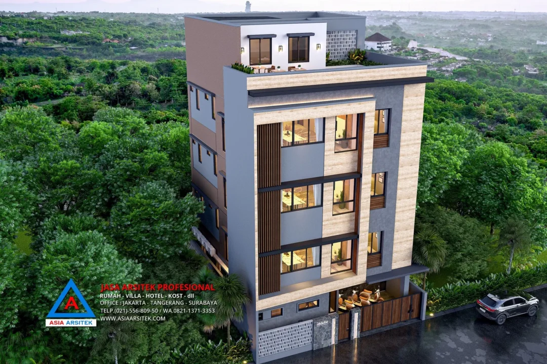tampak atas Jasa Desain Rumah Kost 4 Lantai di Kukusan Beji Depok, jasa desain rumah kost, contoh desain kos kosan, contoh desain kos kosan minimalis, contoh desain kos kosan sederhana, contoh desain rumah kost, contoh desain rumah kost 2 lantai, desain bangunan kost minimalis, asia arsitek jasa arsitek desain rumah villa kost hotel, arsitek rumah kost,