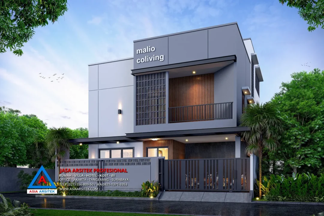 view depan kanan Jasa Desain Rumah Kost Minimalis 2 Lantai di Bekasi, jasa desain rumah, jasa arsitek rumah, jasa desain interior, jasa desain rumah Bekasi, jasa arsitek rumah Bekasi, jasa arsitek Bekasi