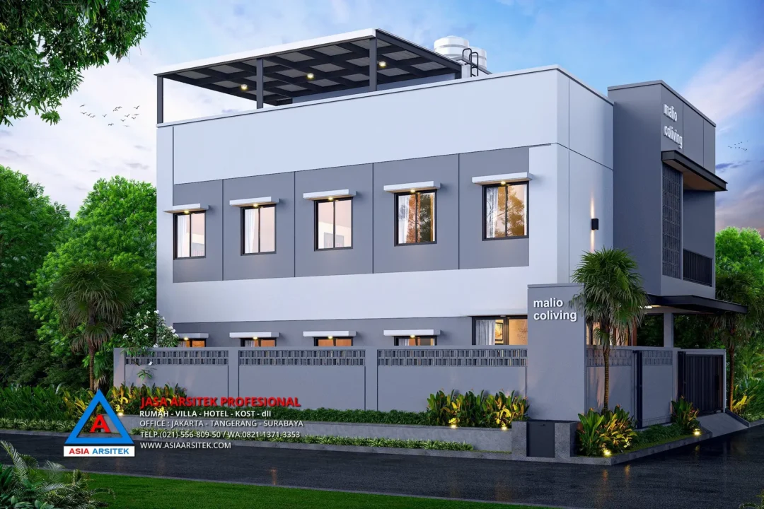 tampak samping Jasa Desain Rumah Kost Minimalis 2 Lantai di Bekasi, jasa desain rumah, jasa arsitek rumah, jasa desain interior, jasa desain rumah Bekasi, jasa arsitek rumah Bekasi, jasa arsitek Bekasi