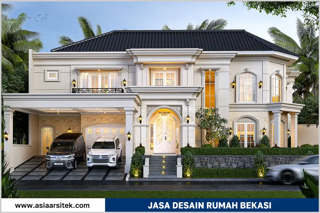 desain rumah tropis modern di bekasi dengan pencahayaan alami dan tampilan arsitektur elegan