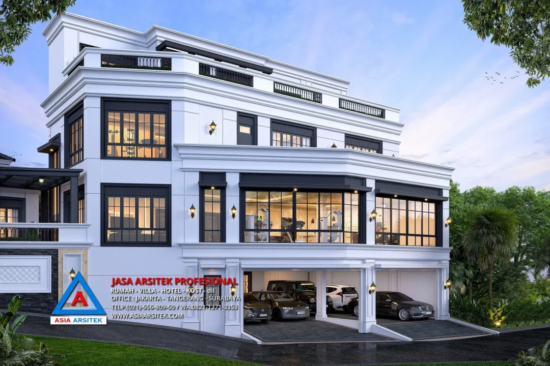 fasad Jasa Arsitek Desain Rumah Mewah Tropis 3 Lantai di Sentul City Bogor, jasa desain rumah, jasa arsitek rumah, jasa desain interior, jasa desain rumah Bogor, jasa arsitek rumah Bogor, jasa arsitek Bogor