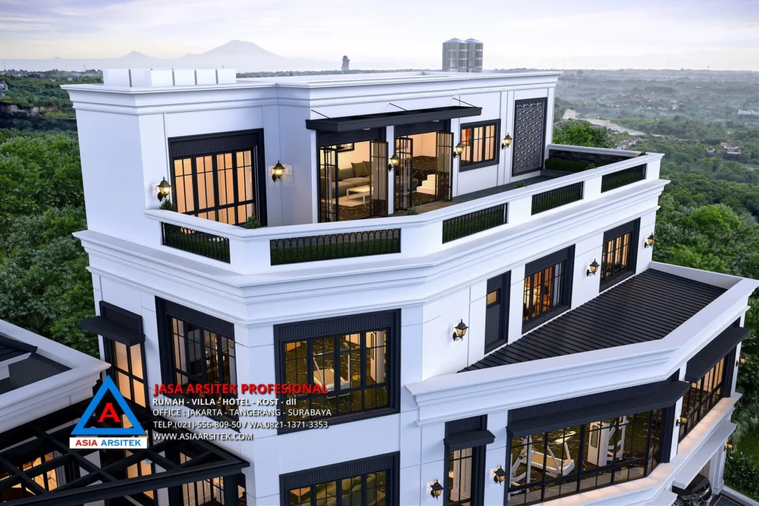 tampak atas Jasa Arsitek Desain Rumah Mewah Tropis 3 Lantai di Sentul City Bogor, jasa desain rumah, jasa arsitek rumah, jasa desain interior, jasa desain rumah Bogor, jasa arsitek rumah Bogor, jasa arsitek Bogor