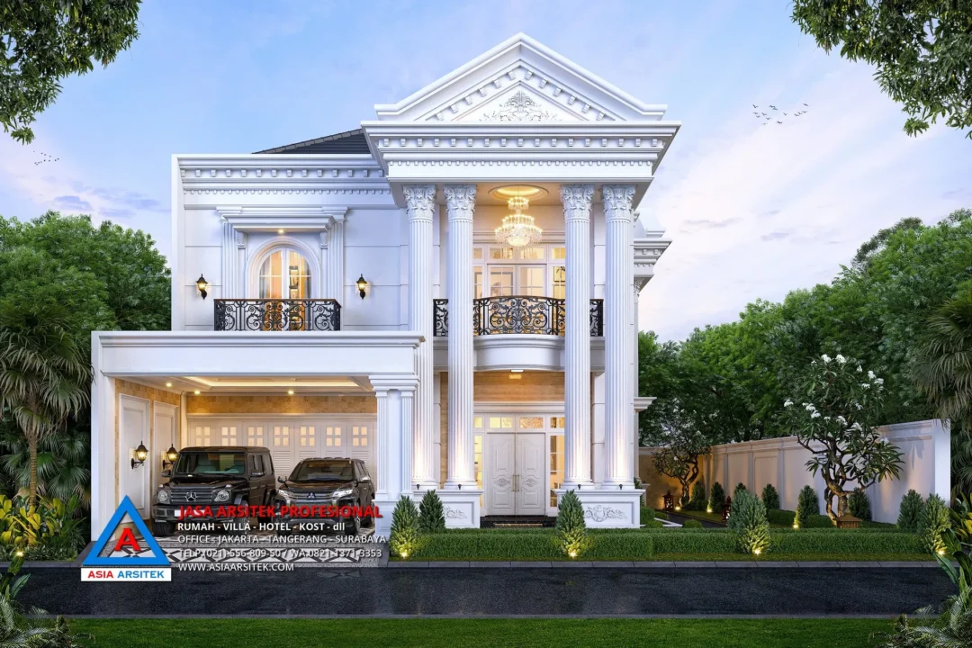 tampak depan tanpa pagar Jasa Arsitek Desain Rumah Mewah Klasik 2 Lantai di Kelapa Dua Tangerang, jasa desain rumah, jasa arsitek rumah, jasa desain interior, jasa desain rumah Tangerang, jasa arsitek rumah Tangerang, jasa arsitek Tangerang