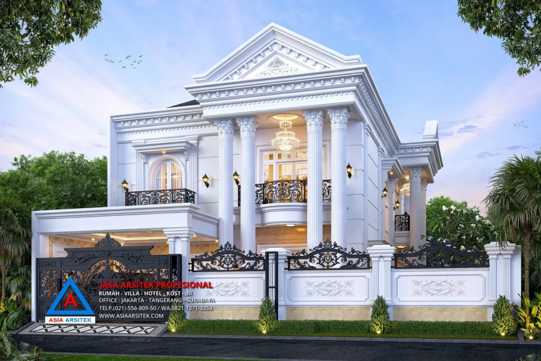 fasad Jasa Arsitek Desain Rumah Mewah Klasik 2 Lantai di Kelapa Dua Tangerang, jasa desain rumah, jasa arsitek rumah, jasa desain interior, jasa desain rumah Tangerang, jasa arsitek rumah Tangerang, jasa arsitek Tangerang