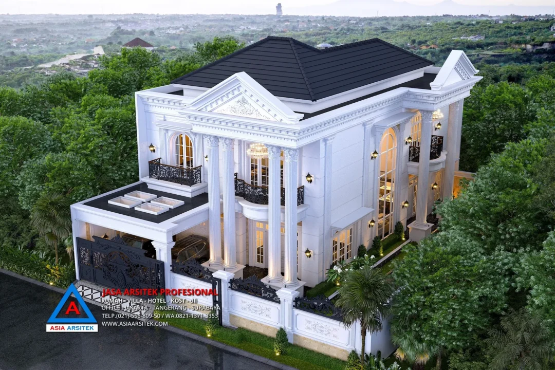 tampak atas Jasa Arsitek Desain Rumah Mewah Klasik 2 Lantai di Kelapa Dua Tangerang, jasa desain rumah, jasa arsitek rumah, jasa desain interior, jasa desain rumah Tangerang, jasa arsitek rumah Tangerang, jasa arsitek Tangerang