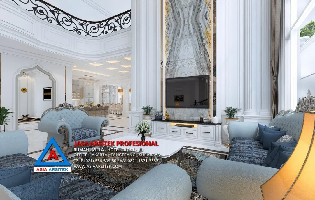 ruang keluarga Jasa Arsitek Desain Rumah Mewah Klasik 2 Lantai di Kelapa Dua Tangerang, jasa desain rumah, jasa arsitek rumah, jasa desain interior, jasa desain rumah Tangerang, jasa arsitek rumah Tangerang, jasa arsitek Tangerang