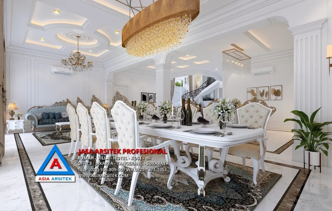ruang makan Jasa Arsitek Desain Rumah Mewah Klasik 2 Lantai di Kelapa Dua Tangerang, jasa desain rumah, jasa arsitek rumah, jasa desain interior, jasa desain rumah Tangerang, jasa arsitek rumah Tangerang, jasa arsitek Tangerang
